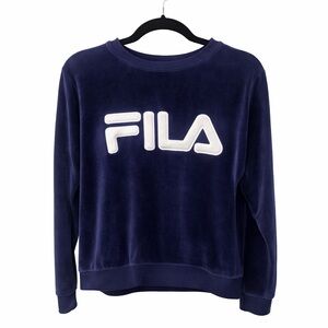 Fila Deep Blue Velour Crewneck with White Logo XL